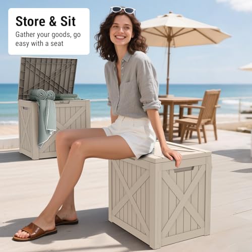 Mars Villa Deck Box, Waterproof Outdoor Storage Box, 31 Gallon, Grey