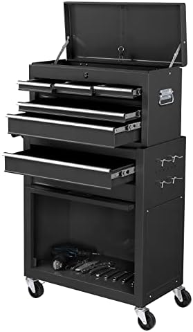 TUFFIOM 8-Drawer Rolling Tool Chest, Tool Storage Cabinet w/Lockable Wheels, Detachable Top, Drawers & Side Hooks, Mechanic Tool Organizer Box for Garage Warehouse Repair Shop