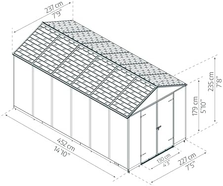 Palram - Canopia Rubicon 8' x 15' x 8' Backyard Outdoor Storage Shed, Gray