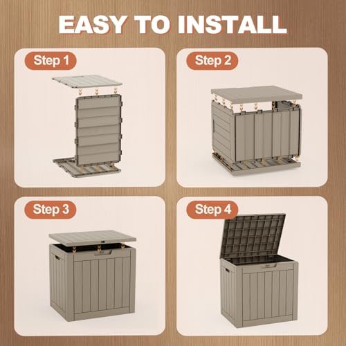 EFU Outdoor Storage Box 42 Gallon Deck Box, Waterproof Resin, Grey