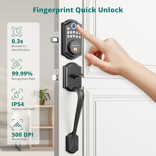 AkaGear DS10 Fingerprint Keypad Door Lock with Handle Set, Matte Black
