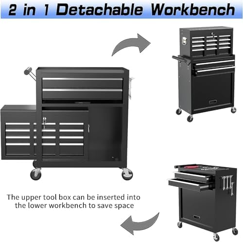 8 Drawer Rolling Tool Chest, High Capacity Tool Box with Lockable Wheels and Drawers, 2 in 1 Portable Toolbox Organizer Storage Cabinet For Garage, Warehouse, Repair Shop