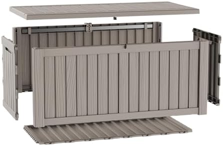 LAUSAINT HOME 150 Gallon Resin Deck Box, Package Delivery Box with Lockable Lid, Waterproof Outdoor Storage Box For Garden Tools, Patio Cushions(150 Gallon,Grey)