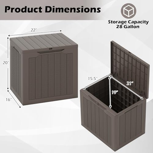 Giantex 25 Gallon Outdoor Storage Box, Patio Deck Box with Lockable Lid, Wicker-woven Texture, Waterproof Storage Bench for Pool Accessories, Garden Tools, Package Delivery, Patio Furniture (Brown)