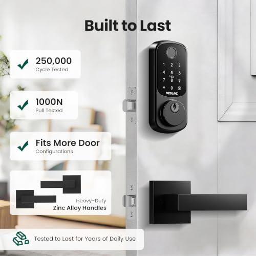 DESLOC B200 Fingerprint Smart Lock with 2 Lever Handles Set,Front Door Lock