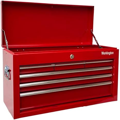 Workington Portable Metal Tool Chest with 6 Drawers, 24" 6-Drawer Tool Chest Cabinet with Ball Bearing Drawer Slides, Steel Tool Storage Box Organizer 4005 Red