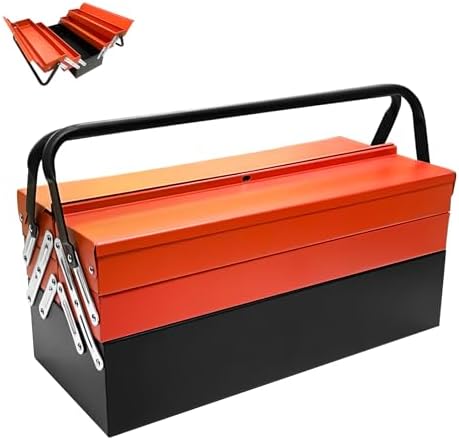 YATOINTO Metal Cantilever Tool Box, 18" * 8" * 8" Fold Out Tool Organizer with 3 Layers & 5 Trays, Portable Storage for Home, Studio, Auto Repair & Factory (Orange)