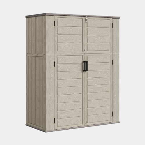 Aoxun 61 Cu.Ft Outdoor Storage Shed, Widened Outdoor Storage Cabinet Waterproof Vertical Resin Shed with Floor for Garden Tools, Pool Equipment, Easy to Assemble(Beige)