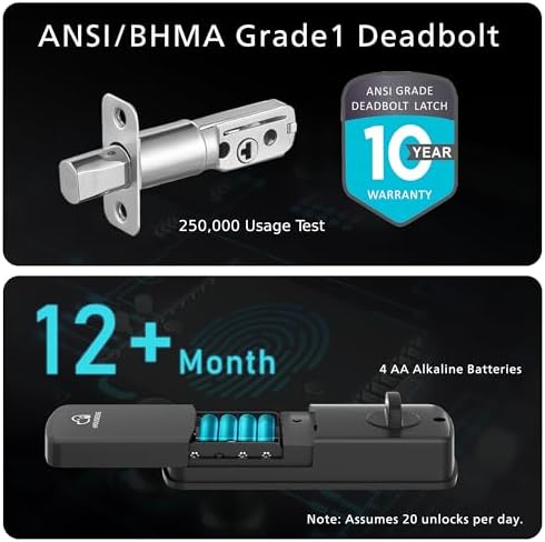 Smart Door Lock, Fingerprint Keyless Entry Deadbolt Lock with Keypad