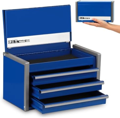 P.I.T. Mini Tool Box,3 Drawers Small Metal Toolbox for Tools Storage,Blue