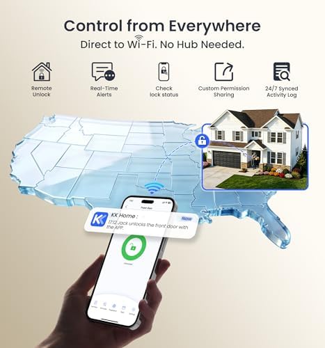 Veise VE029-E WiFi Smart Lever Lock with Non-Keyed Deadbolt, Satin Nickel