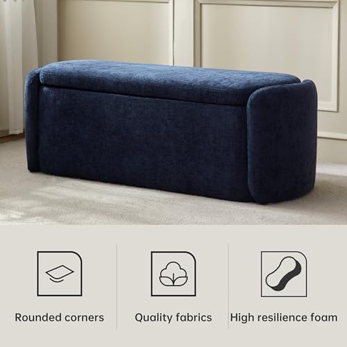 VKNOW Storage Bench, Upholstered Storage Ottoman Bench with Hinge, Navy