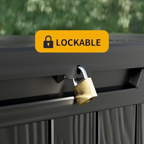 TARKARI 180 Gallon Outdoor Storage Box Waterproof, Resin Deck Boxes with Lockable Lid & UV-Resistant for Patio, Pool, Garden Furniture Cushions & Accessories, Black