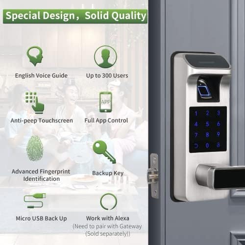 Smart Door Lock, Heavy Duty 5 in 1 Keyless Entry Door Lock, Full App