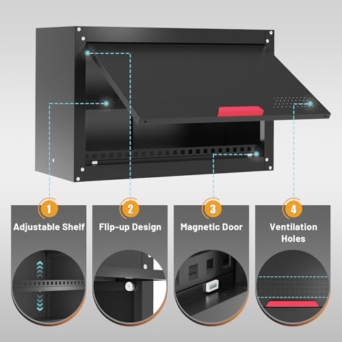 30" W Garage Wall Cabinet,Up Flip Door Metal Wall Cabinet with Adjustable Shelf,Wall Cabinets with Anti-Fall Rails for Workshop/Basement/Utility Room