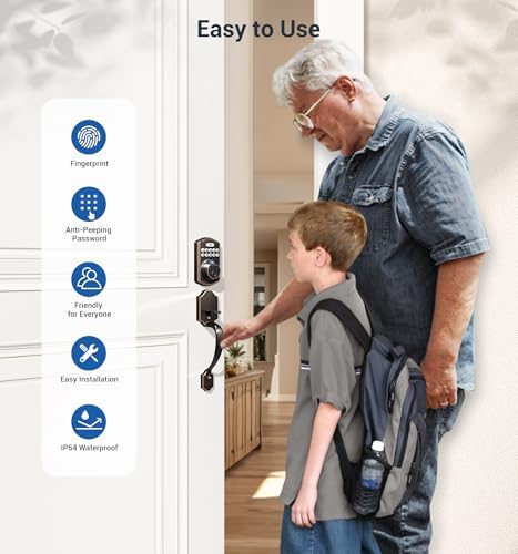 Veise KS02D Fingerprint Deadbolt Lock with Handle Set, Oil Rubbed Bronze