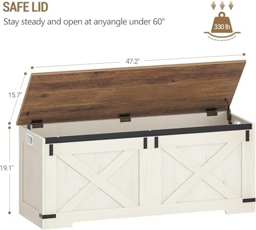 Hzuaneri 47" Farmhouse Storage Chest and Bench | 59 Gal | 330lb Seat