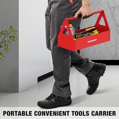 UNITEDPOWER Handy Tool Box, Portable Metal Tote Tray, Red