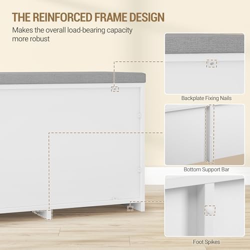 Hzuaneri 59" Shoe Storage Bench with 4 Barn Doors & Padded Seat Cushion