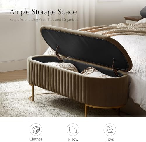EcoHarbor Living 50.5" Bedroom Velvet Storage Bench,Upholstered End of Bed Bench with Gold Legs,Entryway Footrest Seat