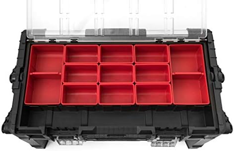 KETER 22 Inch Cantilever Plastic Portable Tool Box Organizer with Metal Latches for Small Parts, Hardware and Tool Storage and Organization