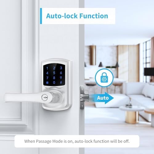 Signstek Keyless Entry,Digital Smartcode Door Lock for Front Door,Keypad Door Lock with Handle and Security Key,Touchscreen,Easy Installation,Silver