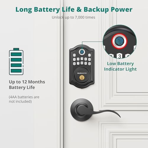 AkaGear Fingerprint Keyless Entry Door Lock with Lever Handle Set, Black