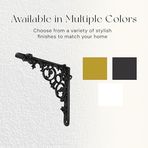 NACH Decorative Shelf Brackets, 4 Pack of 6 x 1.3 x 6 inch, Black Cast Iron Shelf Support Bracket - Metal Shelf Brackets for Wall - Victorian Shelf Bracket