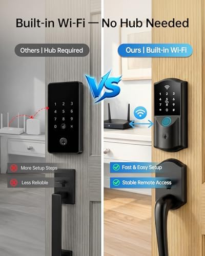 Built-in WiFi Smart Lock with Handle Set, Keyless Entry Front Door Lock Set