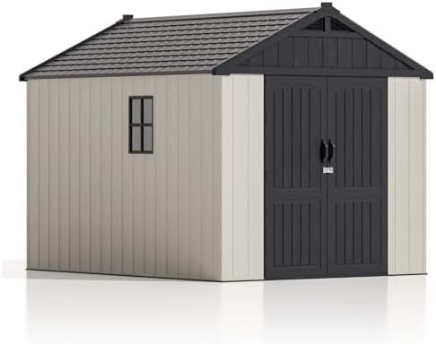 Patiowell 8x10 FT Resin Outdoor Storage Shed with Floor, Beige