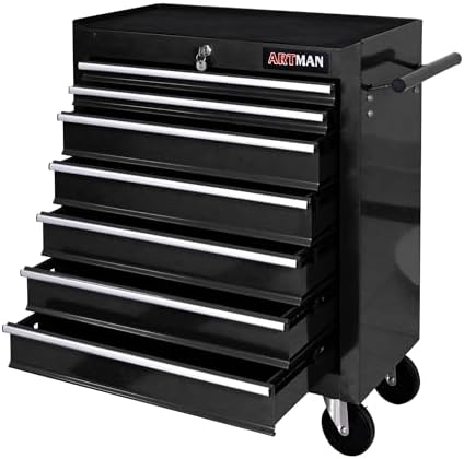7 Drawers Rolling Tool Cart on Wheels, Multifunctional Organizer Tool Chest Tool Case, Trolley Tool Storage Tool Box for Workshop,Garage,Repair Shop (7 Drawers 24.2" W×12.9" D×30.51" H-Black)