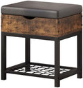 Shoe Storage Bench, Small Ottoman with Storage, Padded Seat, Brown