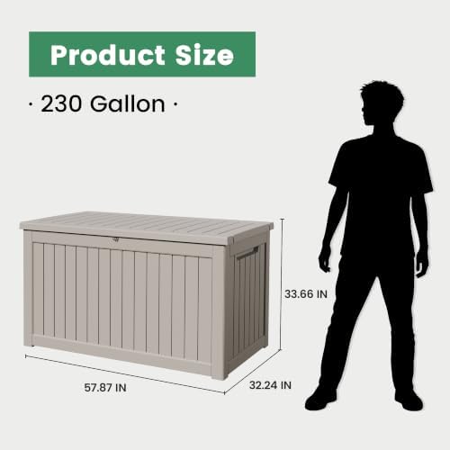 230 Gal Outdoor Storage Box, Lockable Waterproof Resin Deck Box w/Handles