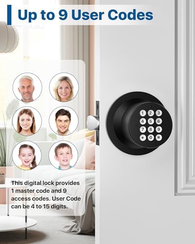 HIDALIFE Door Knob with Keypad, Door Knob with Lock, Keyless Entry Door Lock with Code for Front Door Garage Home Apartment, Matte Black