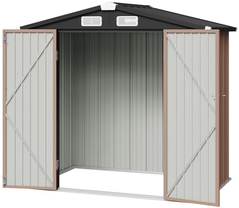 Aoxun 6x4 FT Metal Outdoor Steel Shed Brown