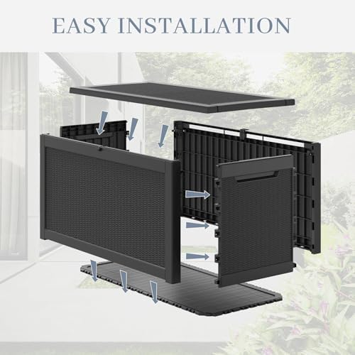 NUNU LAB 320 Gallon Deck Box, Outdoor Storage Box Waterproof Lockable,Black