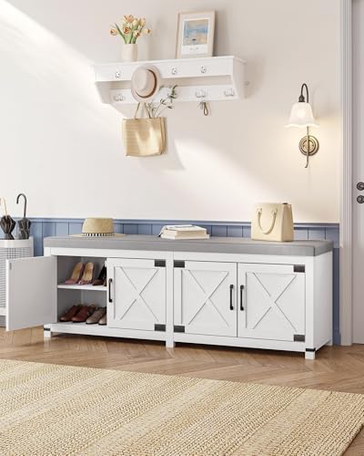 Hzuaneri 59" Shoe Storage Bench, with Soft Padded Seat Cushion & Doors