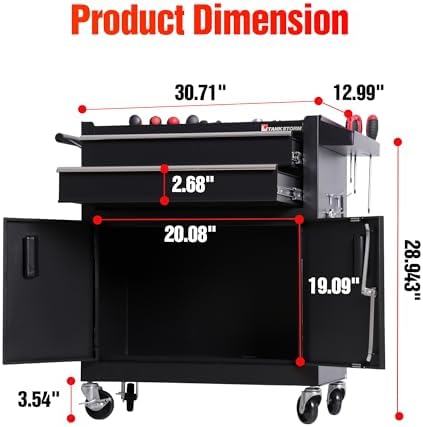 Tool Chest Heavy Duty Cart Steel Rolling Tool Box with Lockable Doors (TZ12 Black)