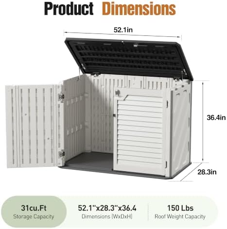 31 Cu.Ft Resin Outdoor Storage Cabinet with Floor, Weatherproof Plastic Vertical Outdoor Storage Shed for Garden Backyard Patio Pool Tool