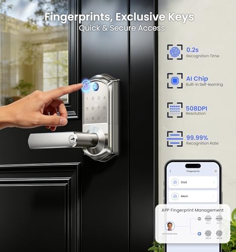 Veise VE019 Smart Lever Lock, Keypad Door Knob with Handle, Satin Nickel