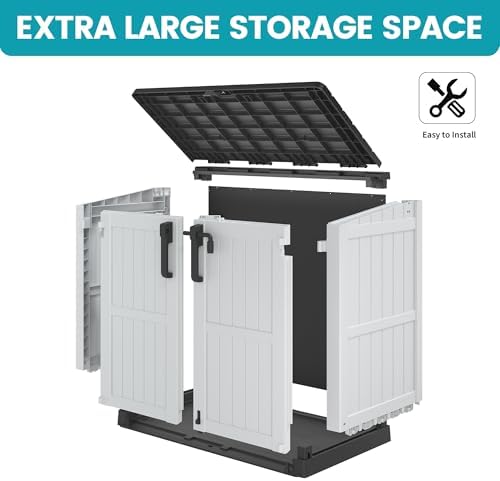 LHBcraft Outdoor Storage Cabinet 36 Cu Ft with Lockable Doors, Portable Horizontal Storage Shed, Resin Outdoor Storage Box Waterproof for Patio-Easy to Assemble