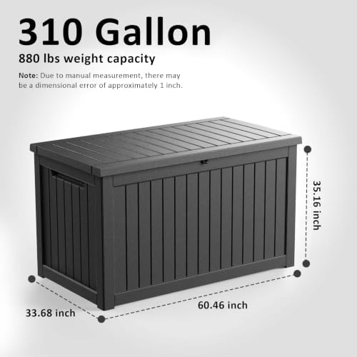 PatioZen 310 Gallon Deck Box Lockable Waterproof UV Resistant Black
