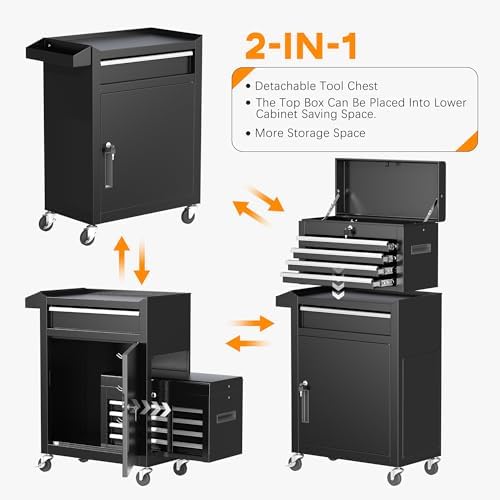 INTERGREAT Rolling Tool Chest with Wheels and 5 Drawers, Detachable Tool Cabinet with Lock for Garage, Locking Mechanic Tool Cart with Black Liner for Warehouse, Workshop, High Capacity