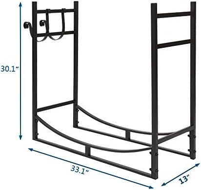 Outvita 3FT Firewood Log Rack, Iron Lumber Storage Holder, Wood Pile Stacker Organizer for Indoor Outdoor Fireplace Fire Stove Pit with Kindling Holder Black