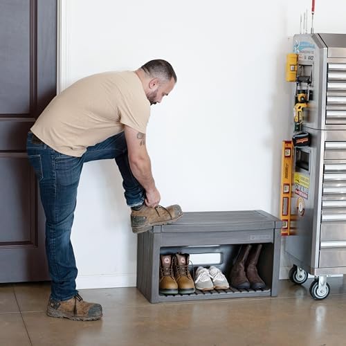 Step2 Lakewood Boot Bench, Functional Entryway Rack, Shoe Organizer Utility Bench, Garage & Mud Room Storage, Brown