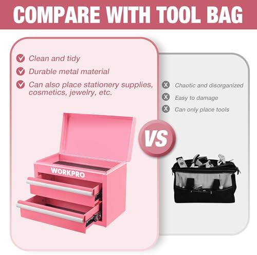 WORKPRO Metal Mini Tool Box with 2 Drawers and Top Storage