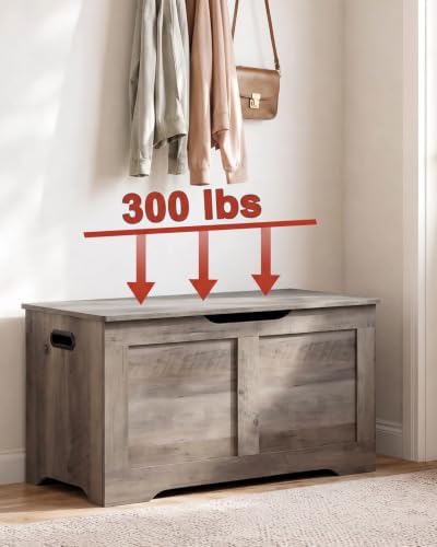 Timberer 31.5" Storage Chest with 2 Safety Hinges, Wooden Storage Trunk