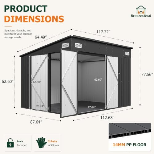 8'x10' Lean to Shed Metal Storage Shed with Floor,Triple Door