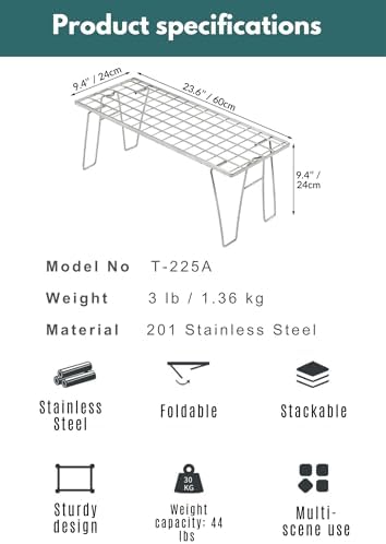 CAMPINGMOON Foldable Mesh Camping Rack Stackable Camp Storage Shelf Fire Pit Side Table Portable Outdoor Organizer Stainless Steel T-225A