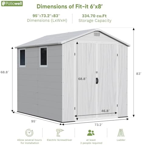 Patiowell 6X8 FT Resin Outdoor Storage Shed with Floor, Light Gray